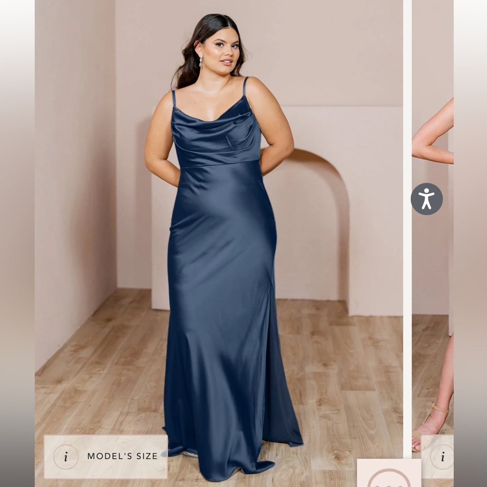 Reverlry Skye satin navy blue bridesmaid dress